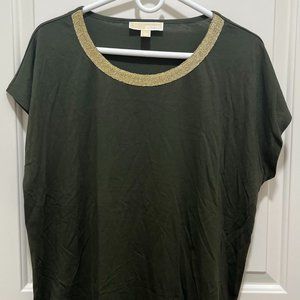 Michael Kors women's Short-sleeved T-shirt green - gold detail on the neck XL